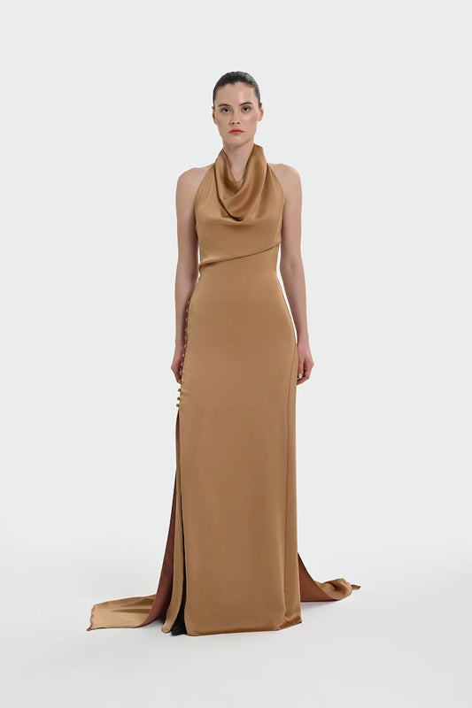 HALTER YAKA DEGAJE DETAYLI ABİYE ELBİSE 1364