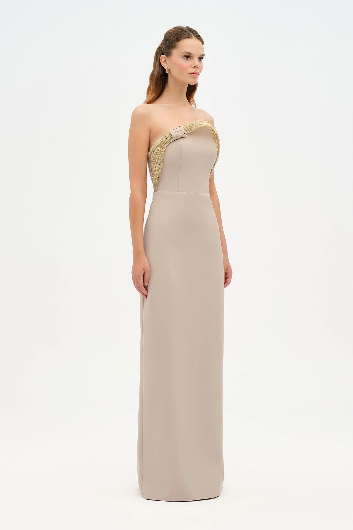 DRAPE DETAYLI STRAPLEZ DETAYLI BALIK ABİYE ELBİSE - 26125C