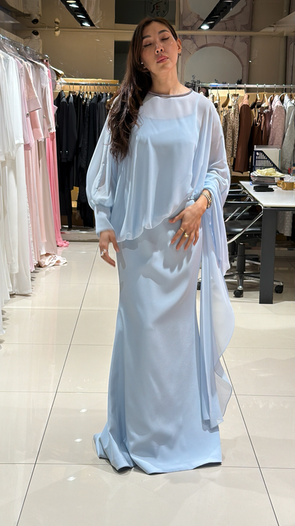 Light Blue Crepe Two-Piece Dress 3033