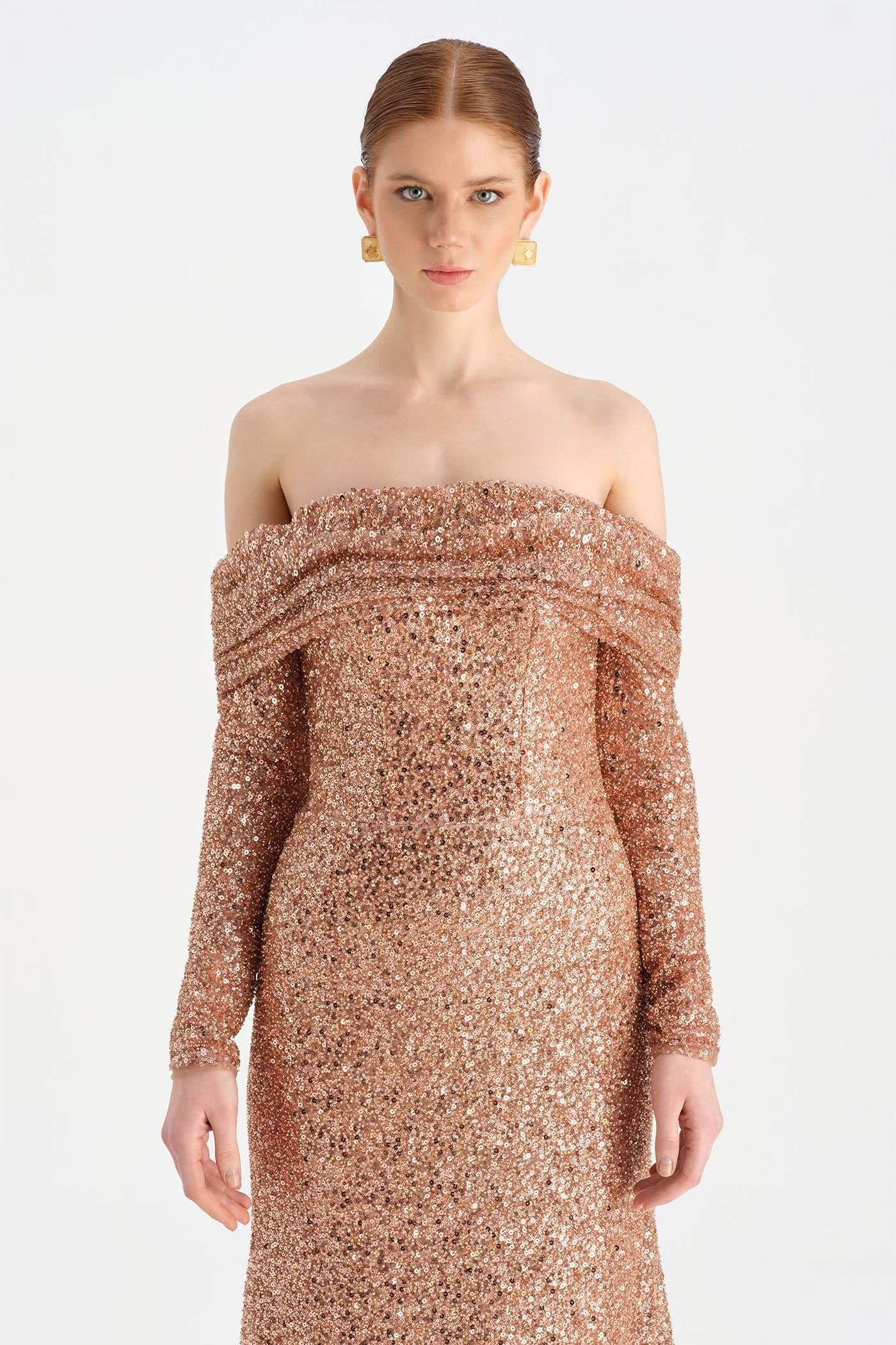 STRAPLEZ TAŞLI ABİYE ELBİSE - 26051C