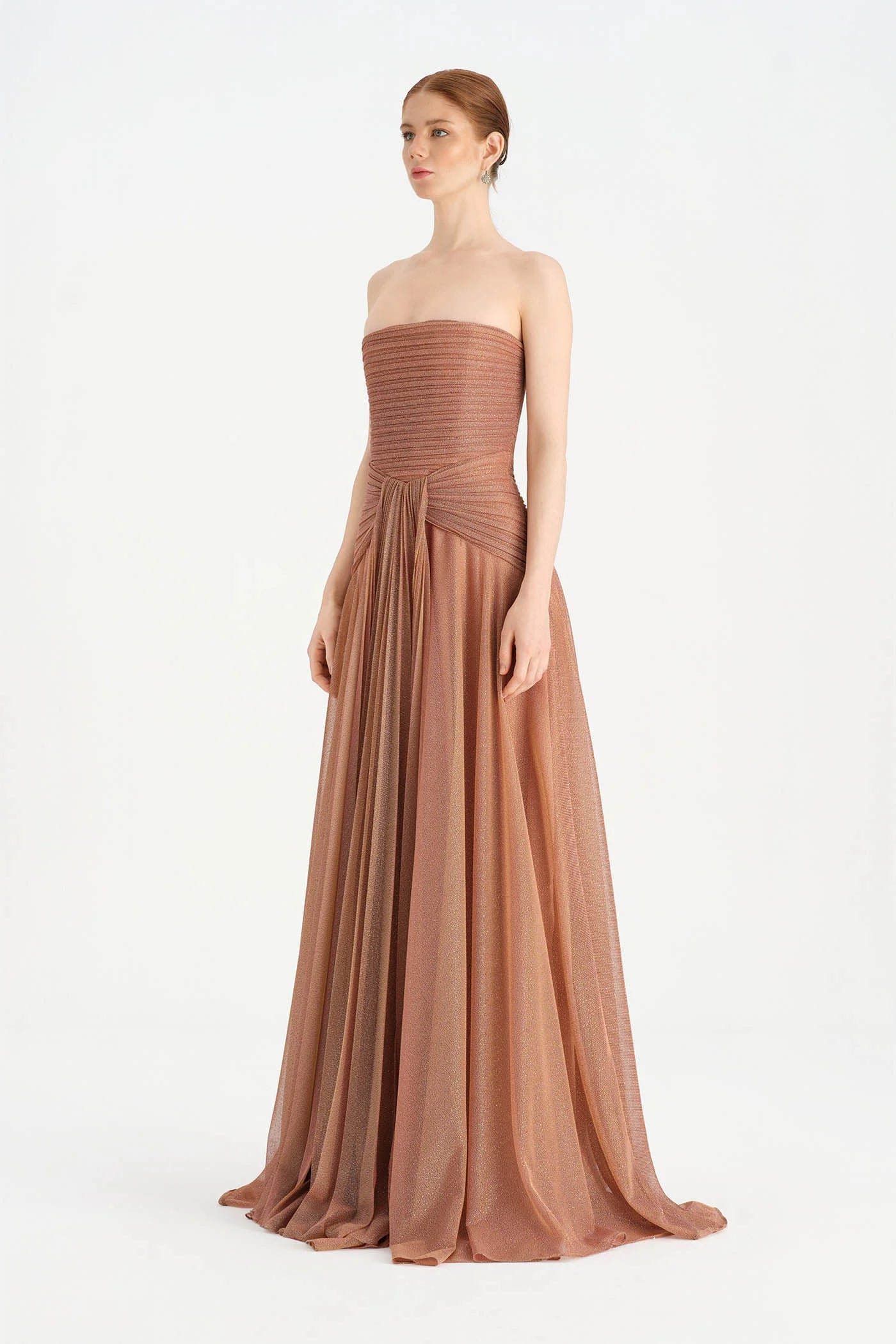 STRAPLEZ YAKA SİMLİ UZUN ABİYE ELBİSE 9167C