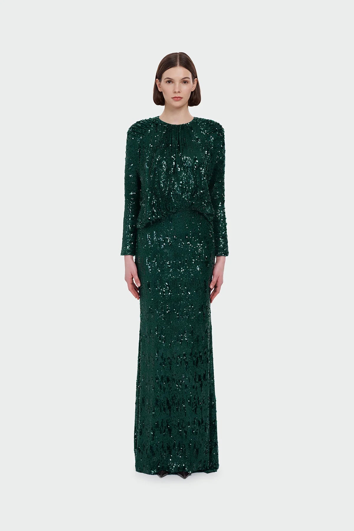 Luxury Modest Stretch Sequin Gown 9210