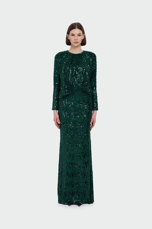 Luxury Modest Stretch Sequin Gown 9210