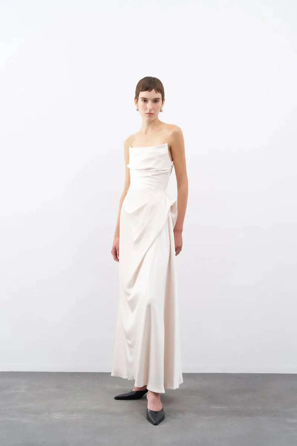 STRAPLEZ DRAPE DETAYLI UZUN ABİYE ELBİSE