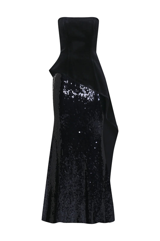 PUL PAYET İŞLEMELİ STRAPLEZ KADİFE ABİYE ELBİSE 2310