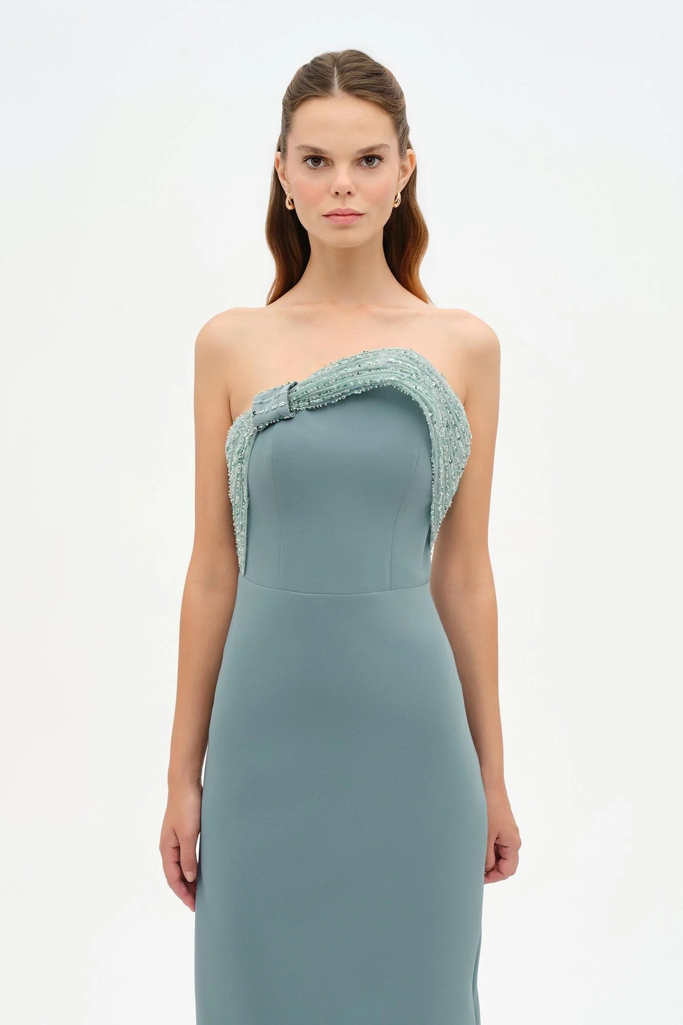 DRAPE DETAYLI STRAPLEZ DETAYLI BALIK ABİYE ELBİSE - 26125C