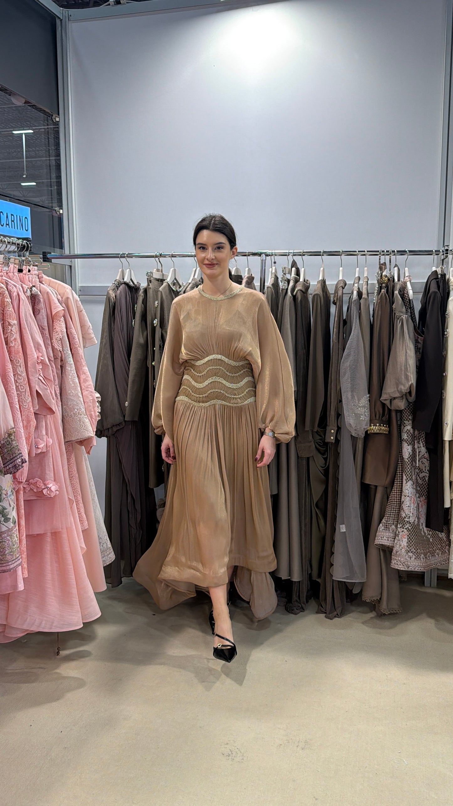 فستان ماكسي بلونين البني والتيفاني