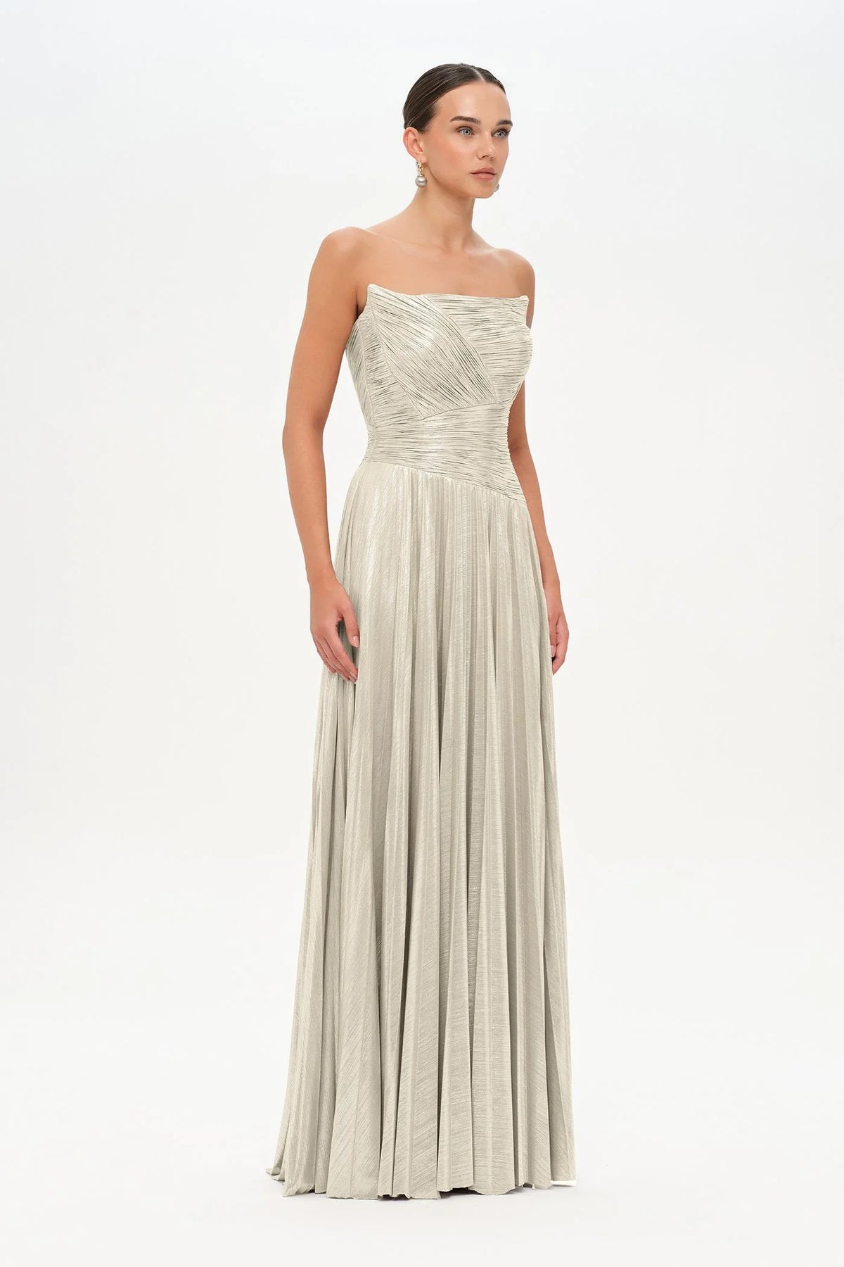 STRAPLEZ DRAPE VE PLİSE DETAYLI ŞIK ABİYE ELBİSE - 26078C