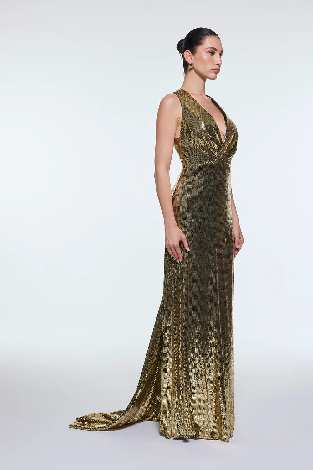 SIRT DEKOLTE DETAYLI PAYET UZUN ABİYE ELBİSE - 9201C