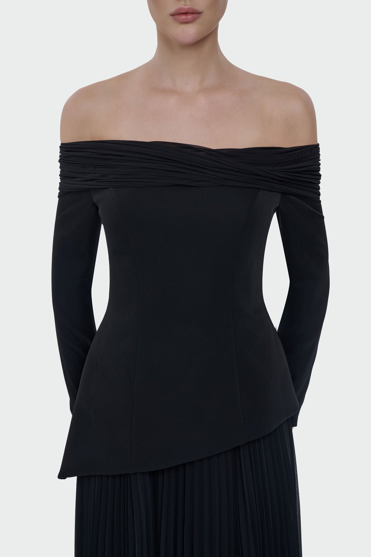 Off-Shoulder Pleated Maxi Dress 1308