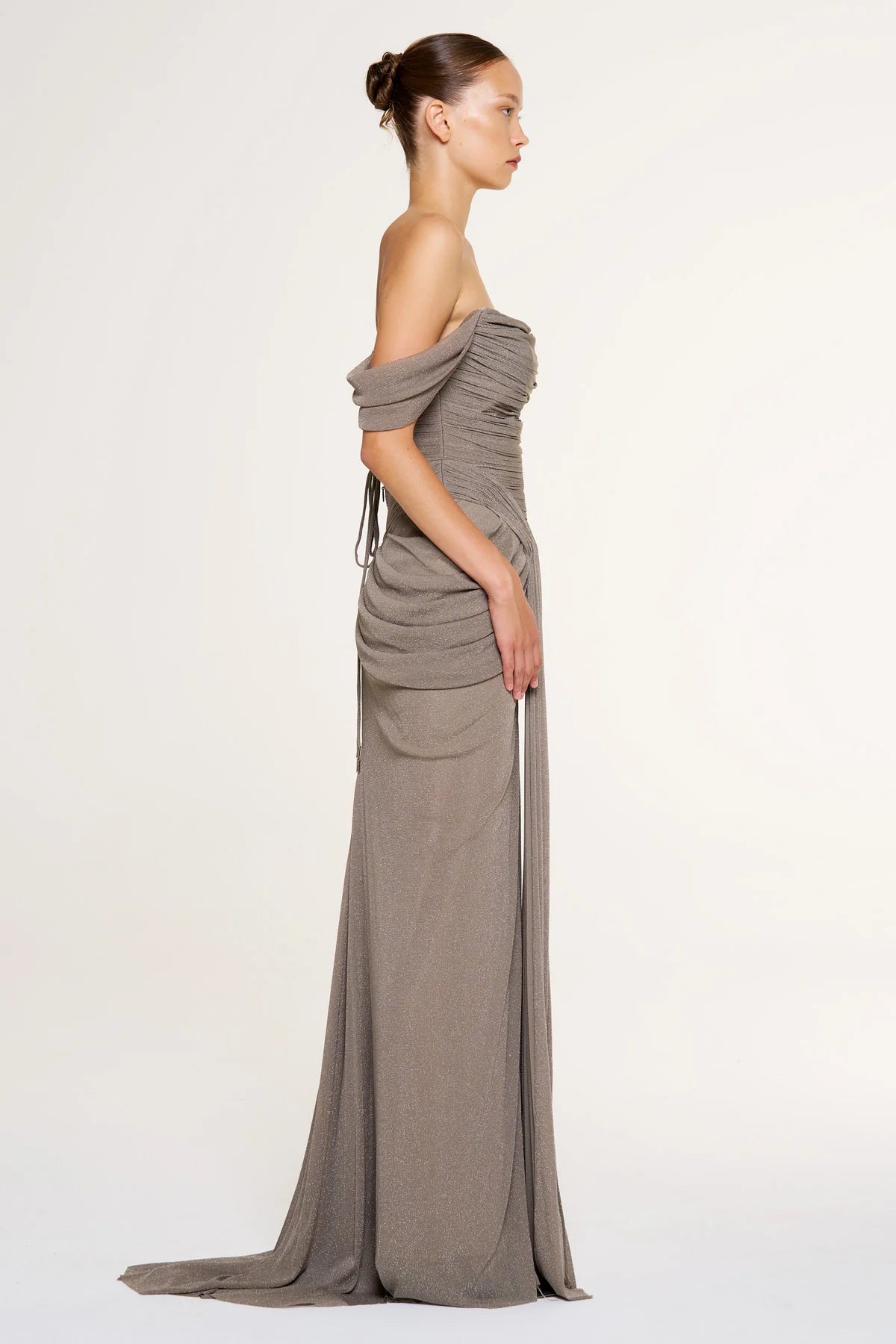 Shimmer Draped Off-Shoulder Evening Dress – 1387