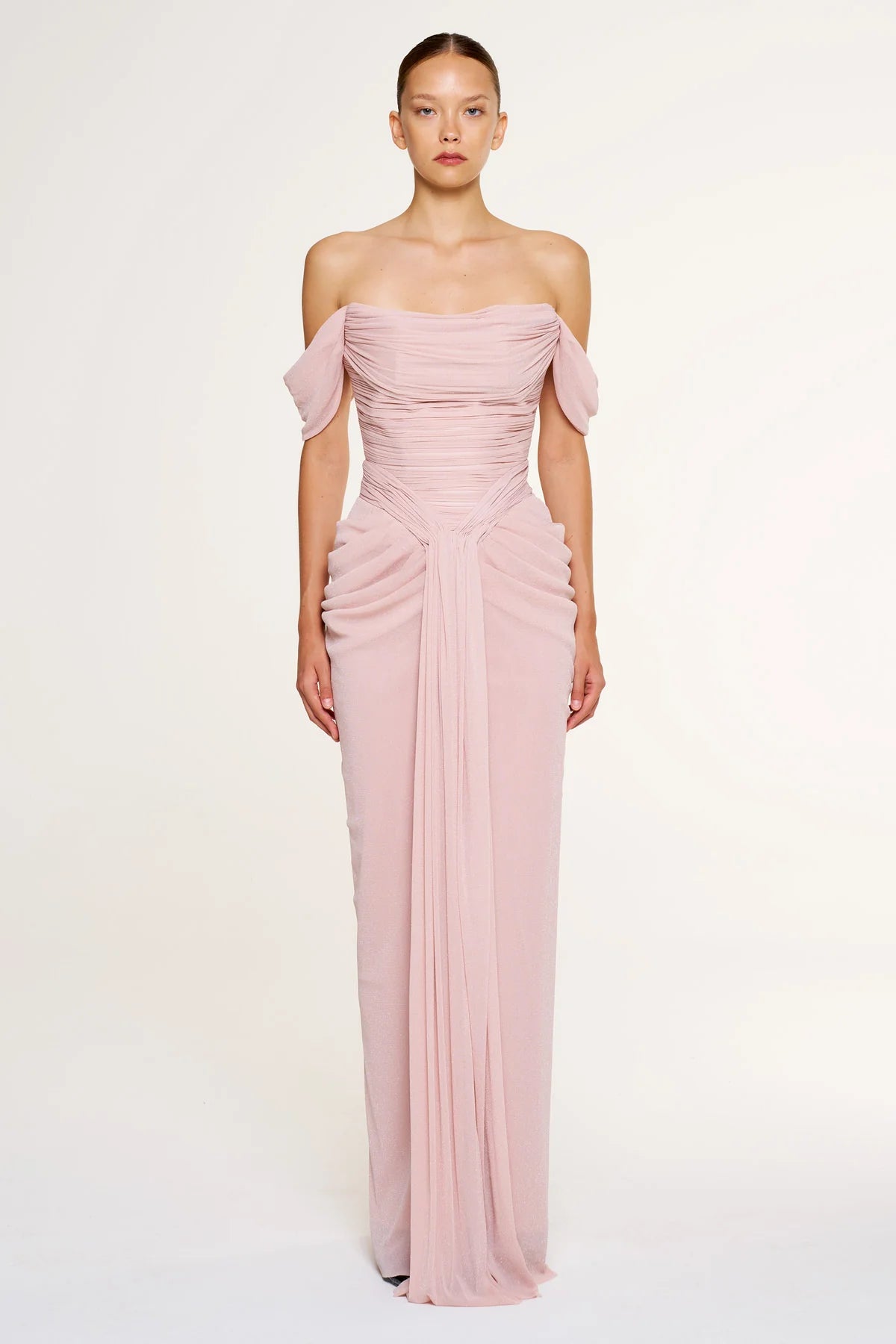 Shimmer Draped Off-Shoulder Evening Dress – 1387