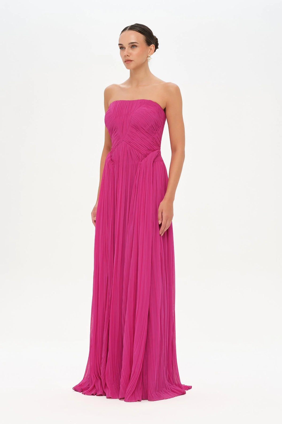 STRAPLEZ DRAPE DETAYLI ŞIK ABİYE ELBİSE - 26058C