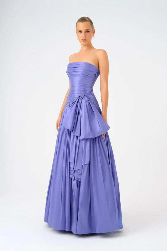 FİYONK DETAYLI STRAPLEZ YAKA TAFTA UZUN ABİYE ELBİSE - 9173C