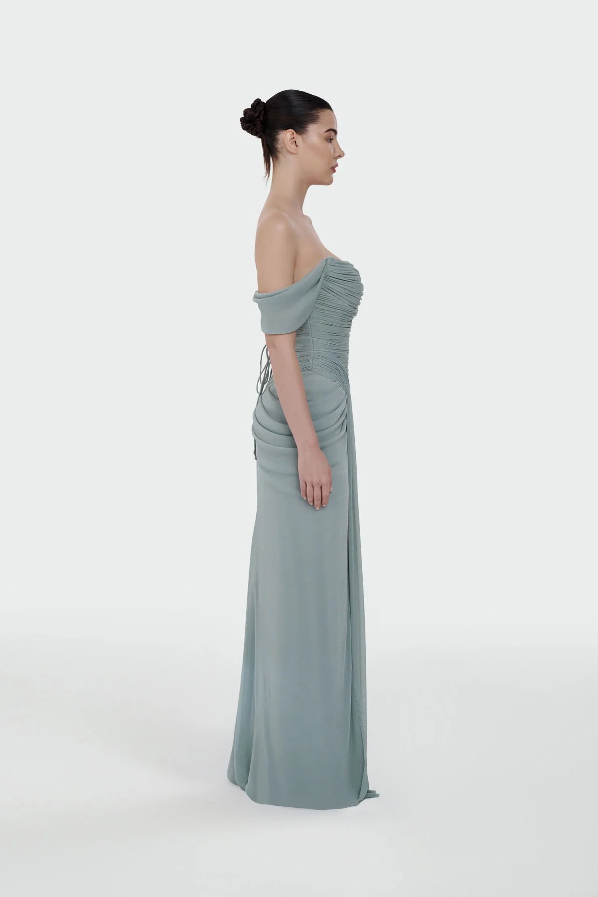 Shimmer Draped Off-Shoulder Evening Dress – 1387