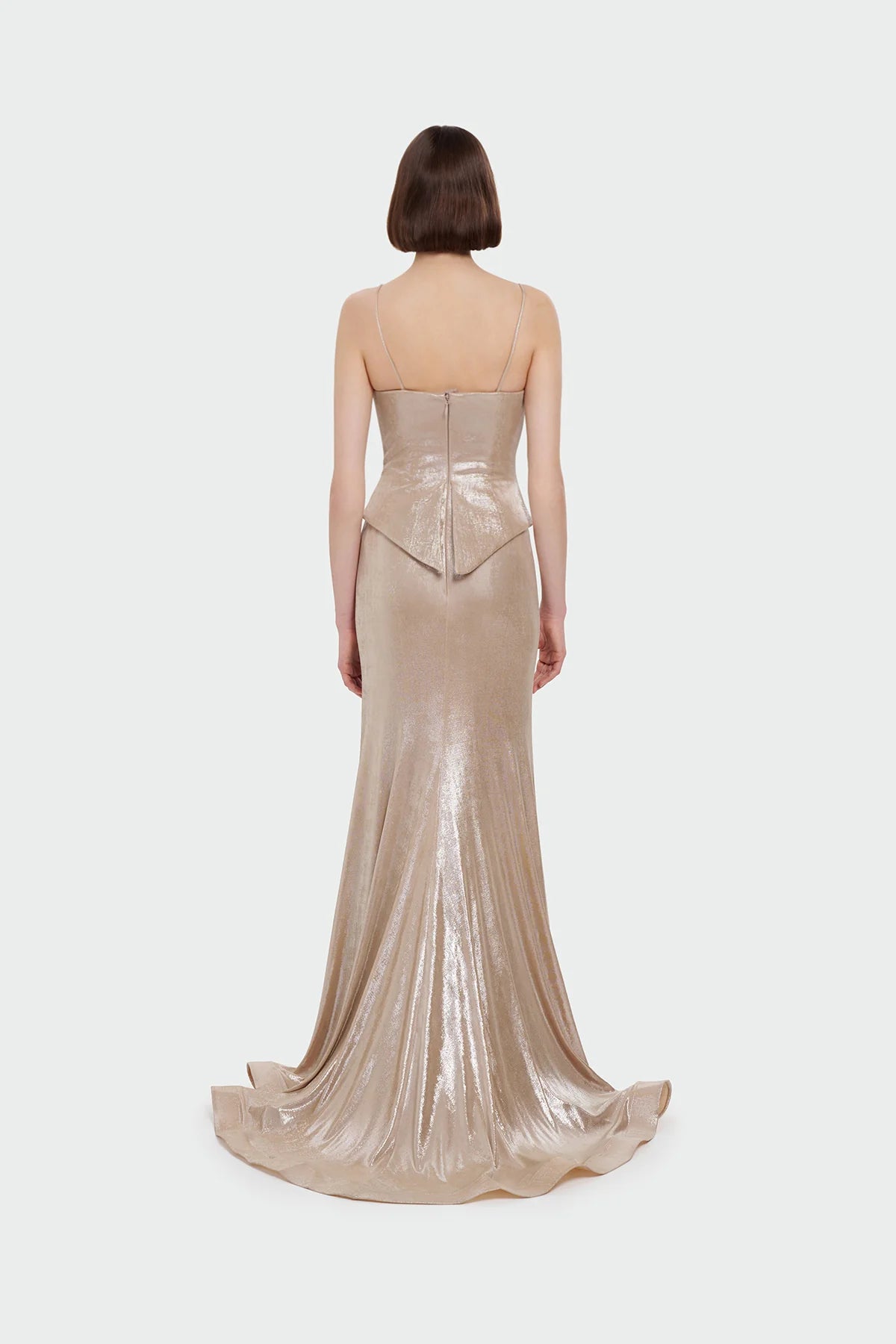 İNCE ASKILI DRAPE DETAYLI ABİYE ELBİSE 1365