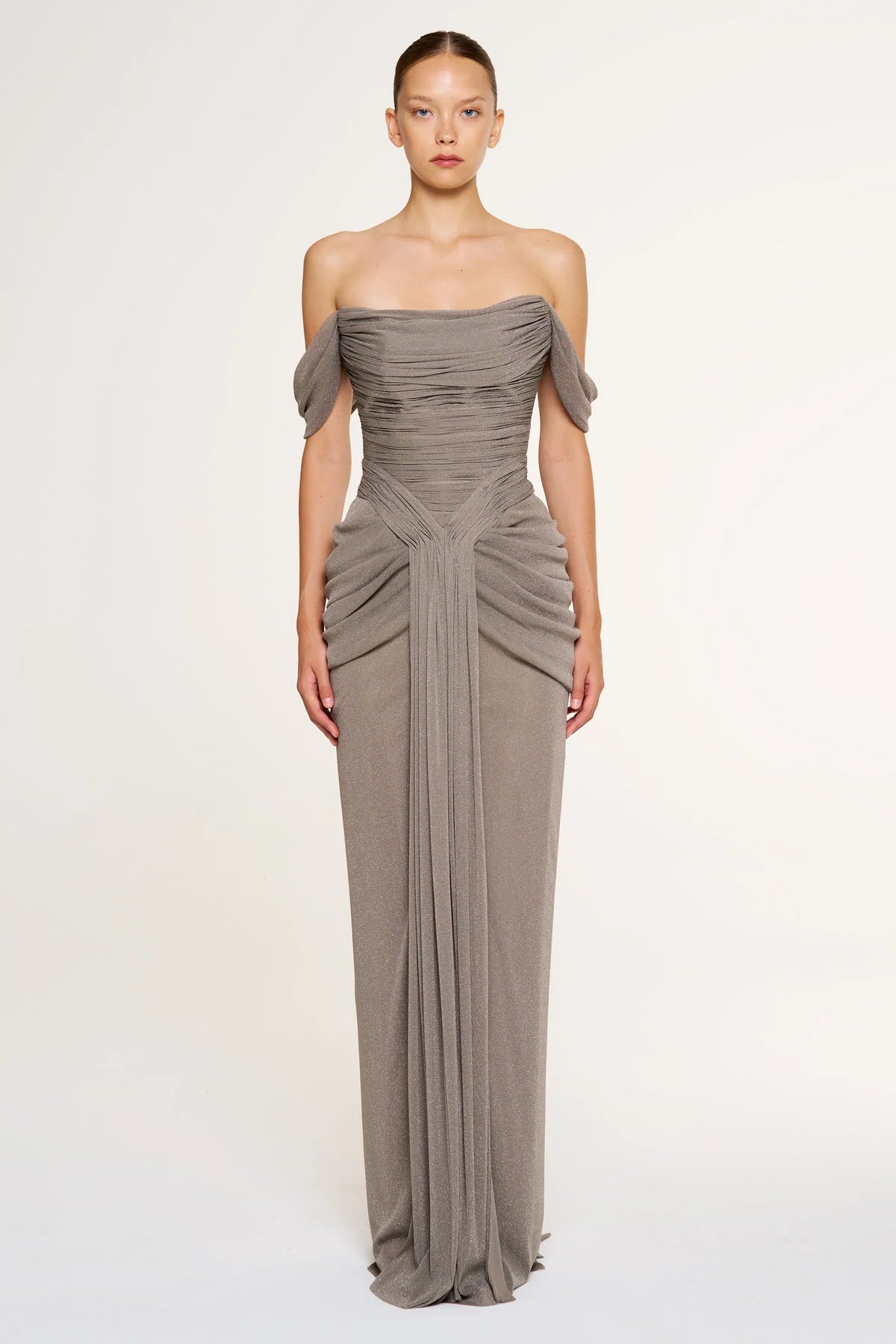 Shimmer Draped Off-Shoulder Evening Dress – 1387