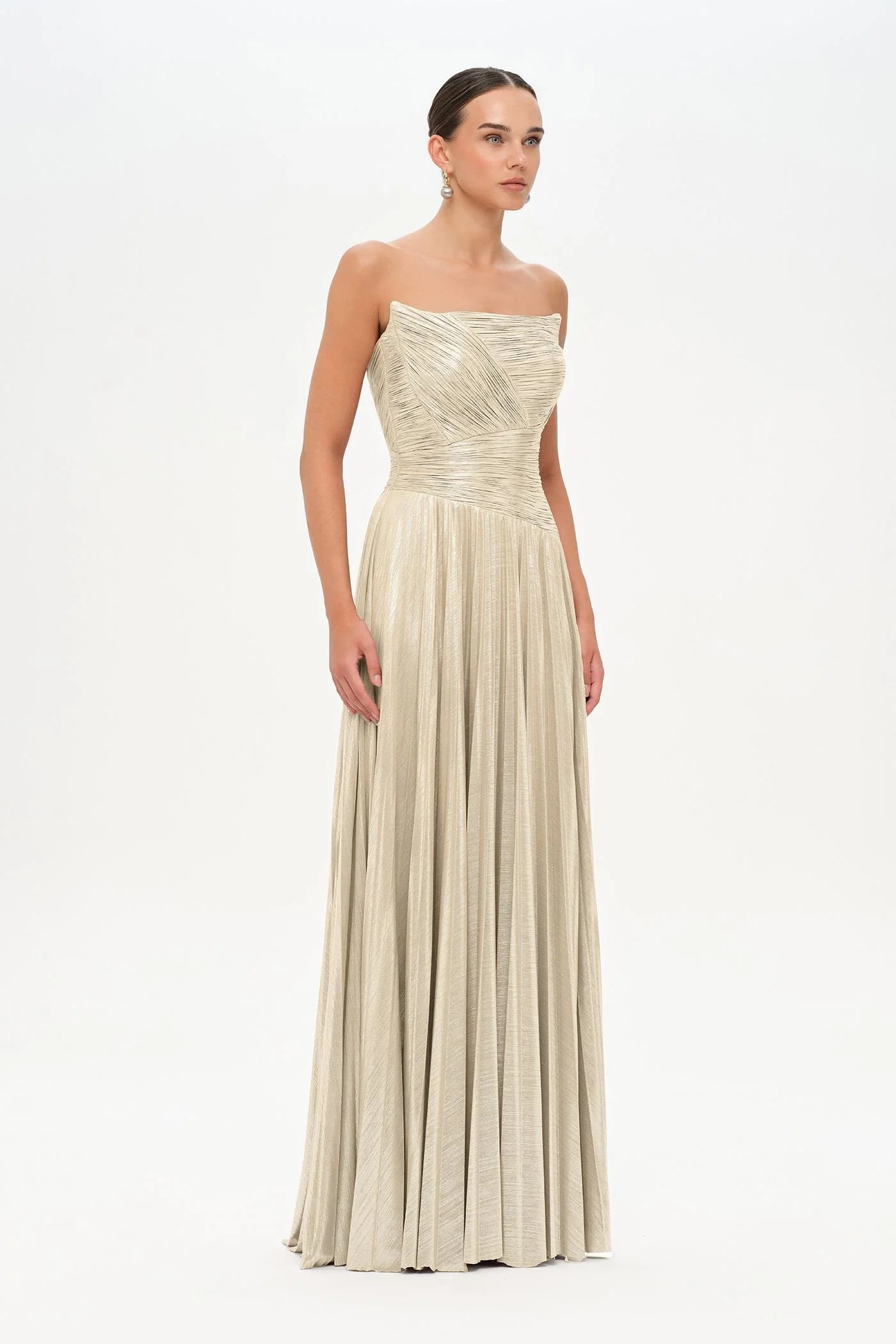 STRAPLEZ DRAPE VE PLİSE DETAYLI ŞIK ABİYE ELBİSE - 26078C