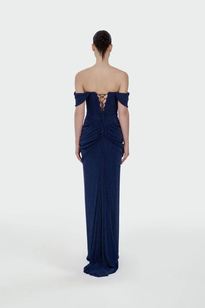 Shimmer Draped Off-Shoulder Evening Dress – 1387