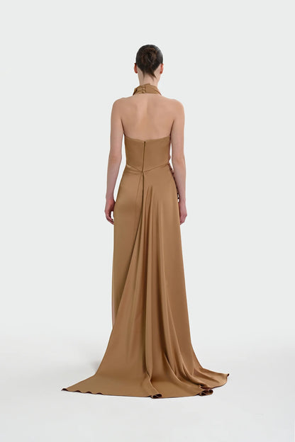 HALTER YAKA DEGAJE DETAYLI ABİYE ELBİSE 1364
