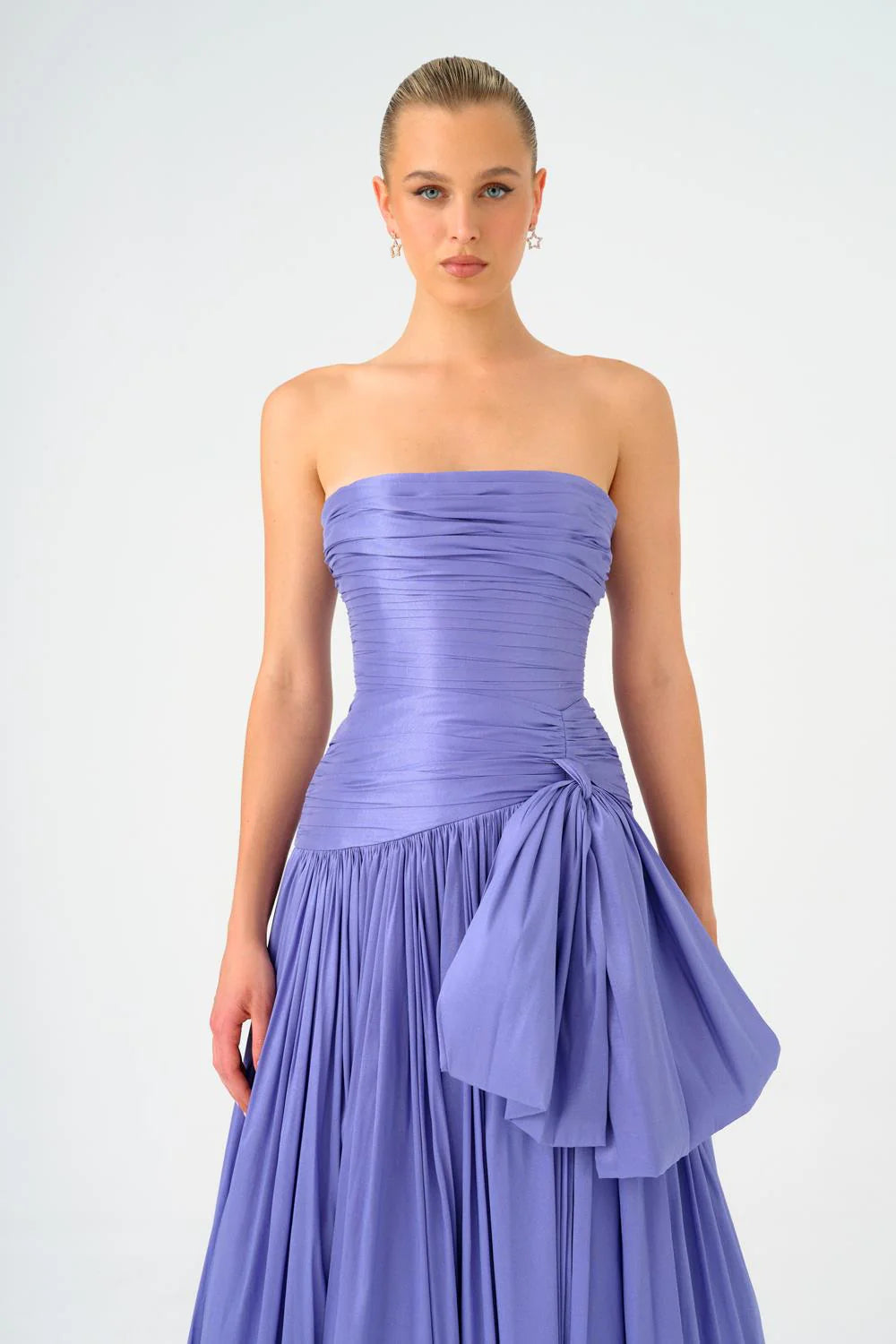 FİYONK DETAYLI STRAPLEZ YAKA TAFTA UZUN ABİYE ELBİSE - 9173C