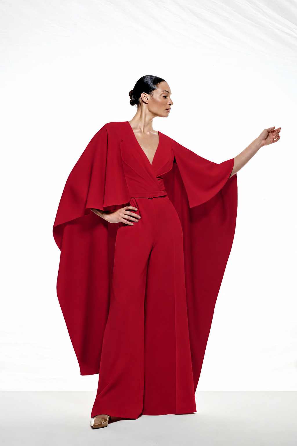Elegant Ivory Draped Cape Jumpsuit 5301