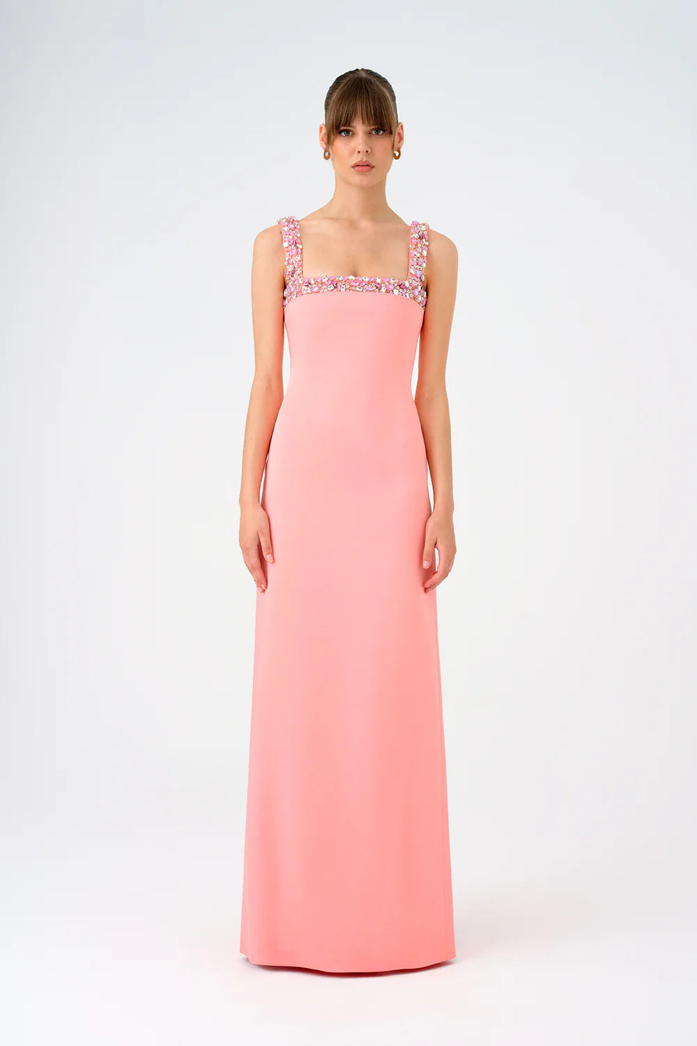 ŞİFON PELERİNLİ TAŞ İŞLEMELİ ASKILI UZUN ABİYE ELBİSE - 9053C