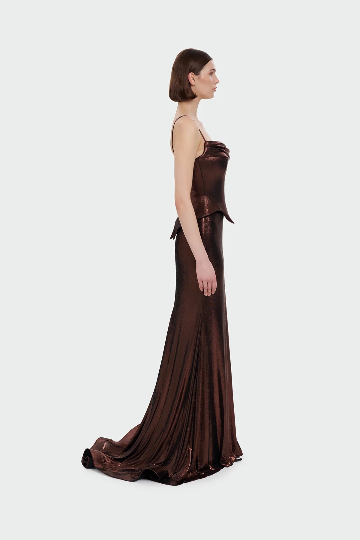 İNCE ASKILI DRAPE DETAYLI ABİYE ELBİSE 1365