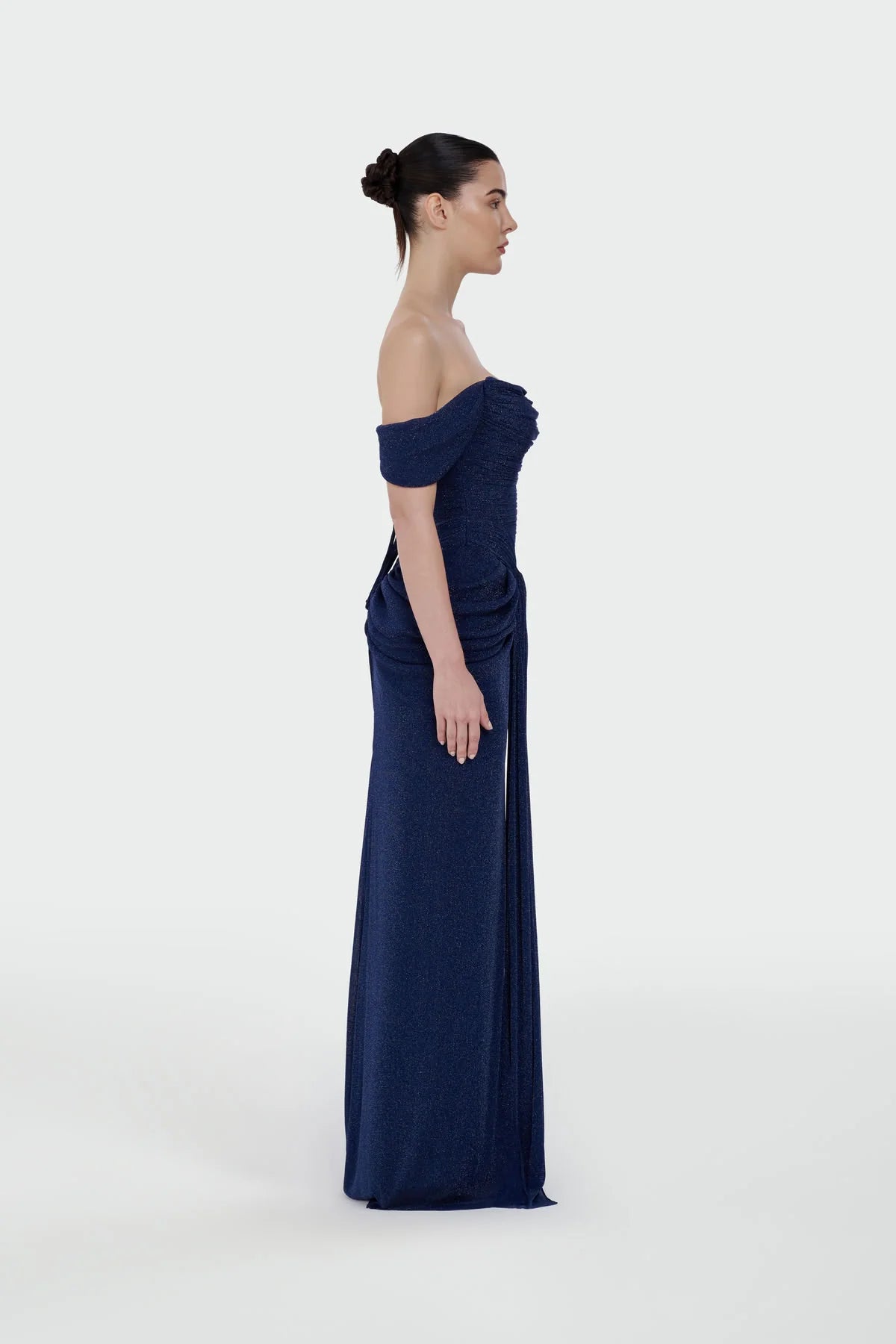 Shimmer Draped Off-Shoulder Evening Dress – 1387