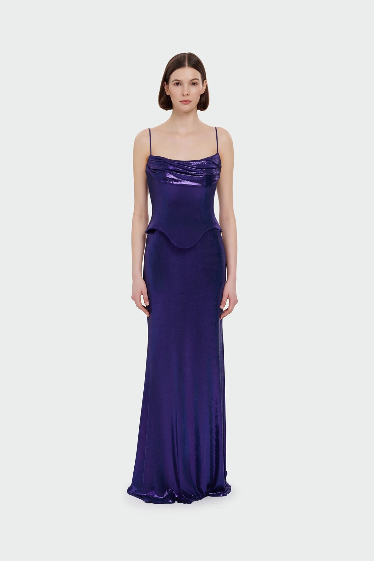 İNCE ASKILI DRAPE DETAYLI ABİYE ELBİSE 1365