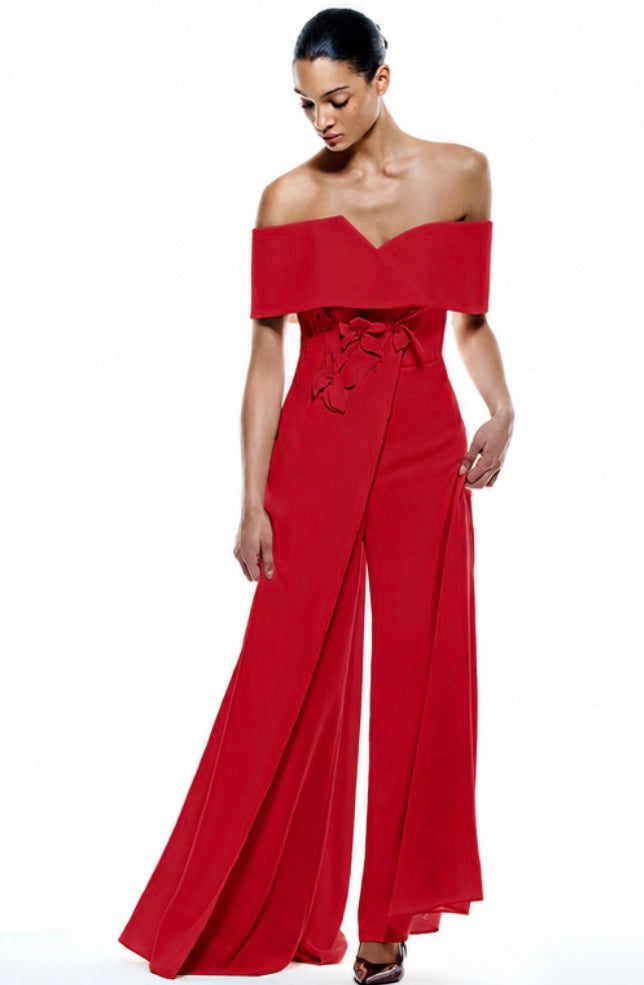 Elegant Off-Shoulder Floral Evening Jumpsuit 5300