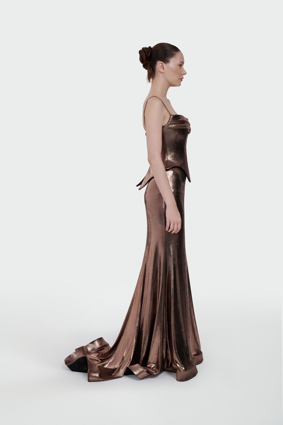 İNCE ASKILI DRAPE DETAYLI ABİYE ELBİSE 1365