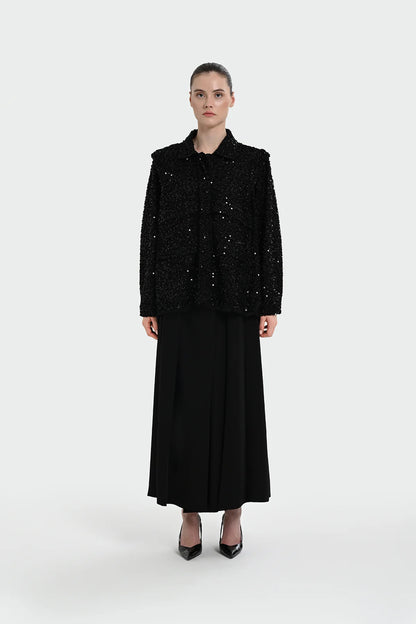 Black set (sequined jacket and wide-leg trousers)