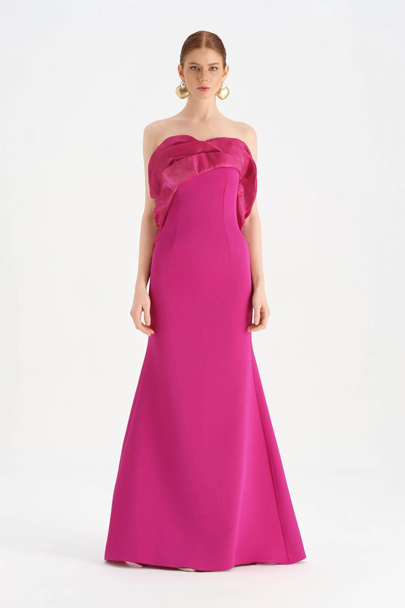 GÖĞÜS DETAYLI STRAPLEZ ABİYE ELBİSE - 26102C