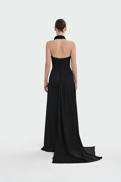 HALTER YAKA DEGAJE DETAYLI ABİYE ELBİSE 1364
