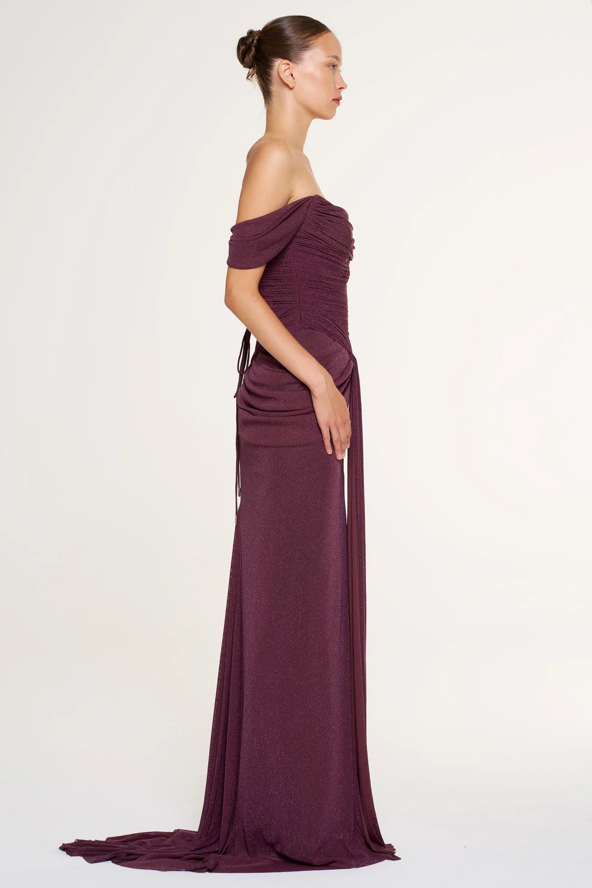 Shimmer Draped Off-Shoulder Evening Dress – 1387