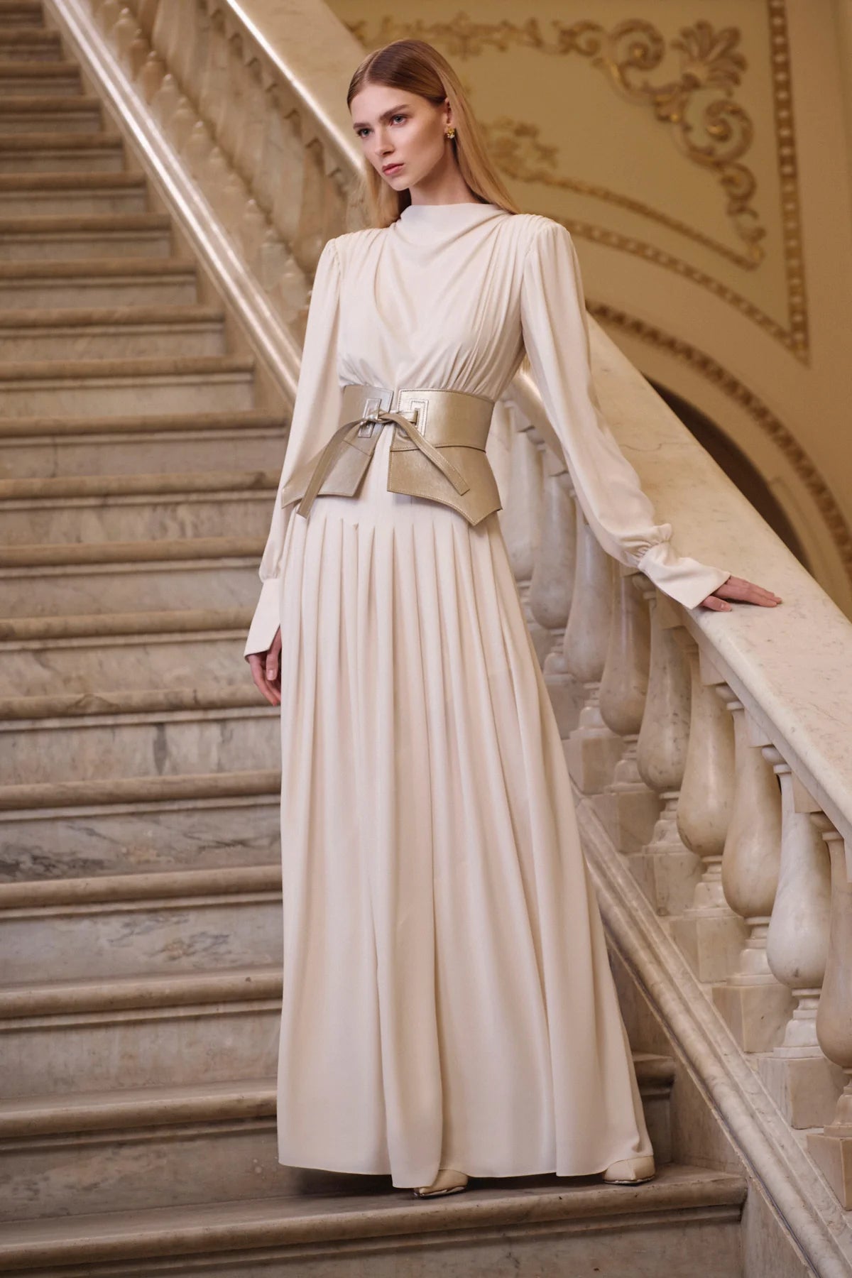 Korse Kemer Detaylı Uzun Abiye Elbise 2214