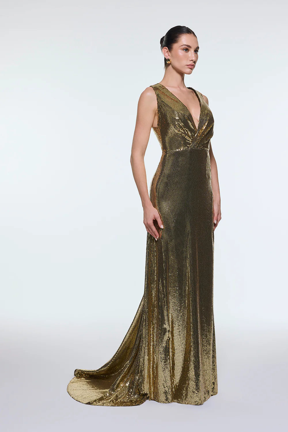 SIRT DEKOLTE DETAYLI PAYET UZUN ABİYE ELBİSE - 9201C