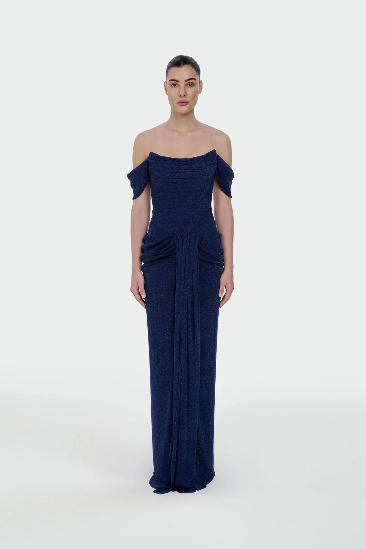 Shimmer Draped Off-Shoulder Evening Dress – 1387