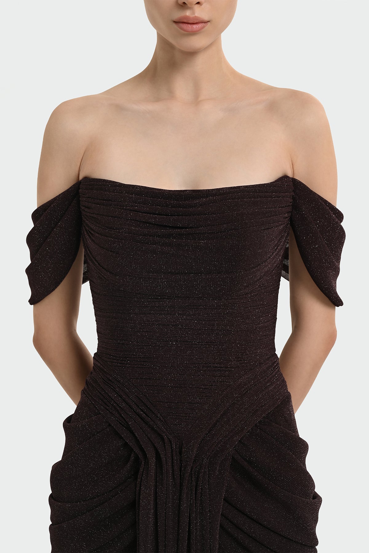 Shimmer Draped Off-Shoulder Evening Dress – 1387