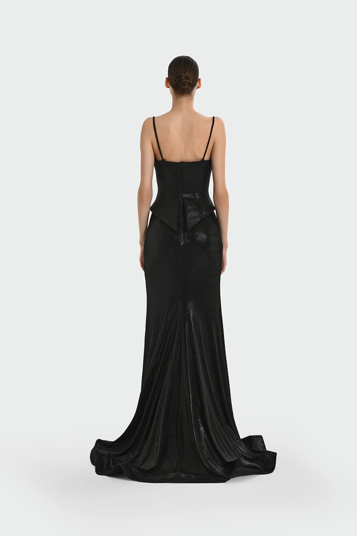 İNCE ASKILI DRAPE DETAYLI ABİYE ELBİSE 1365