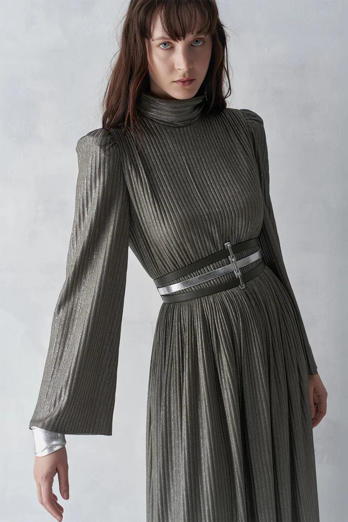 SİMLİ FİTİLLİ KEMERLİ UZUN ABİYE ELBİSE