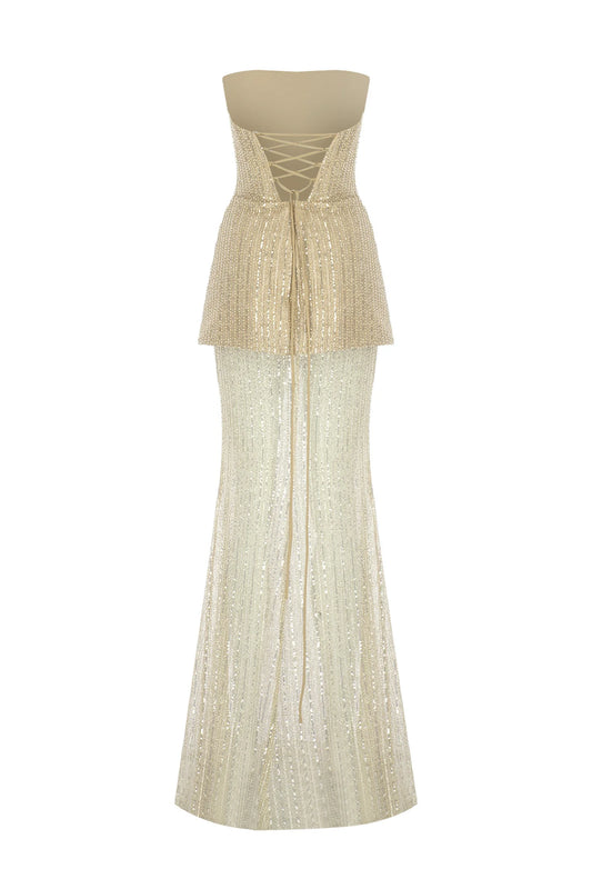 2211S Payet ve Taş İşlemeli Abiye Elbise Takımı