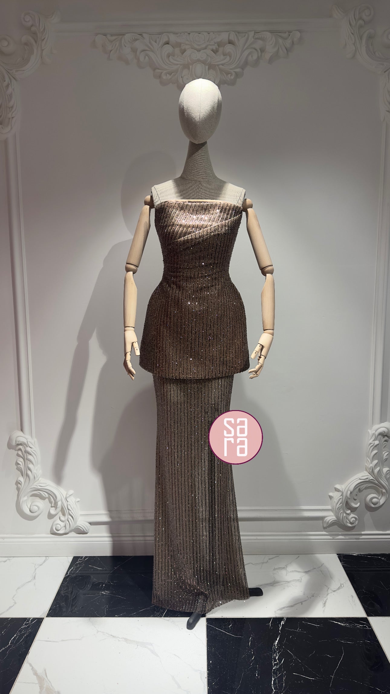 2211S Payet ve Taş İşlemeli Abiye Elbise Takımı