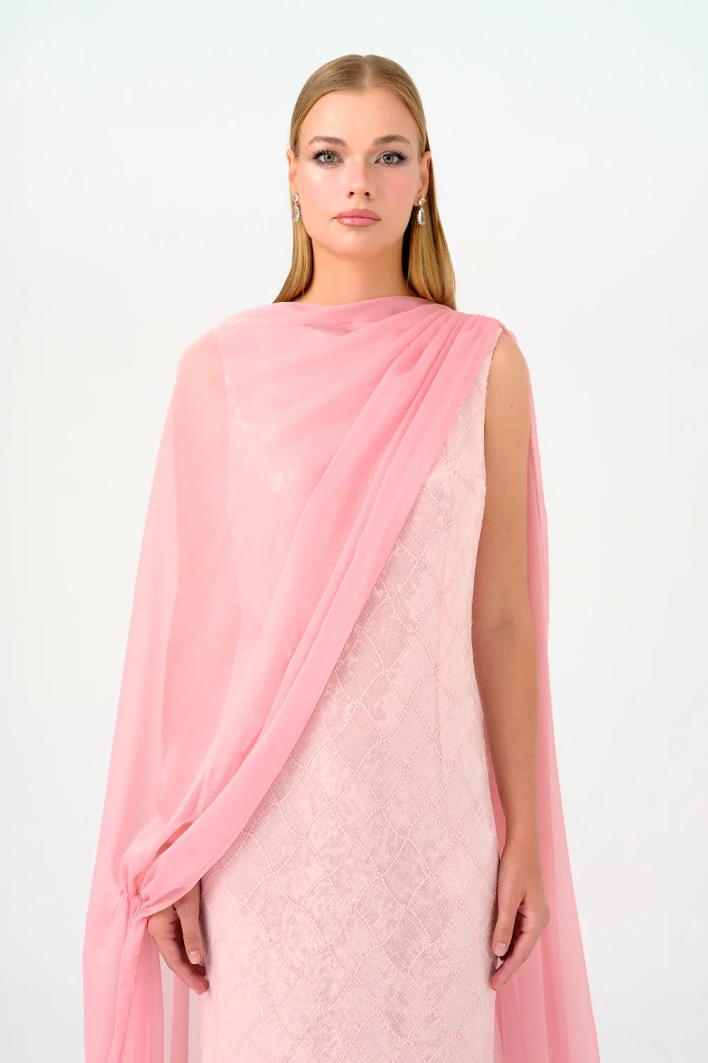 KAYIK YAKA PELERİNLİ PAYET UZUN ABİYE ELBİSE - 9038C