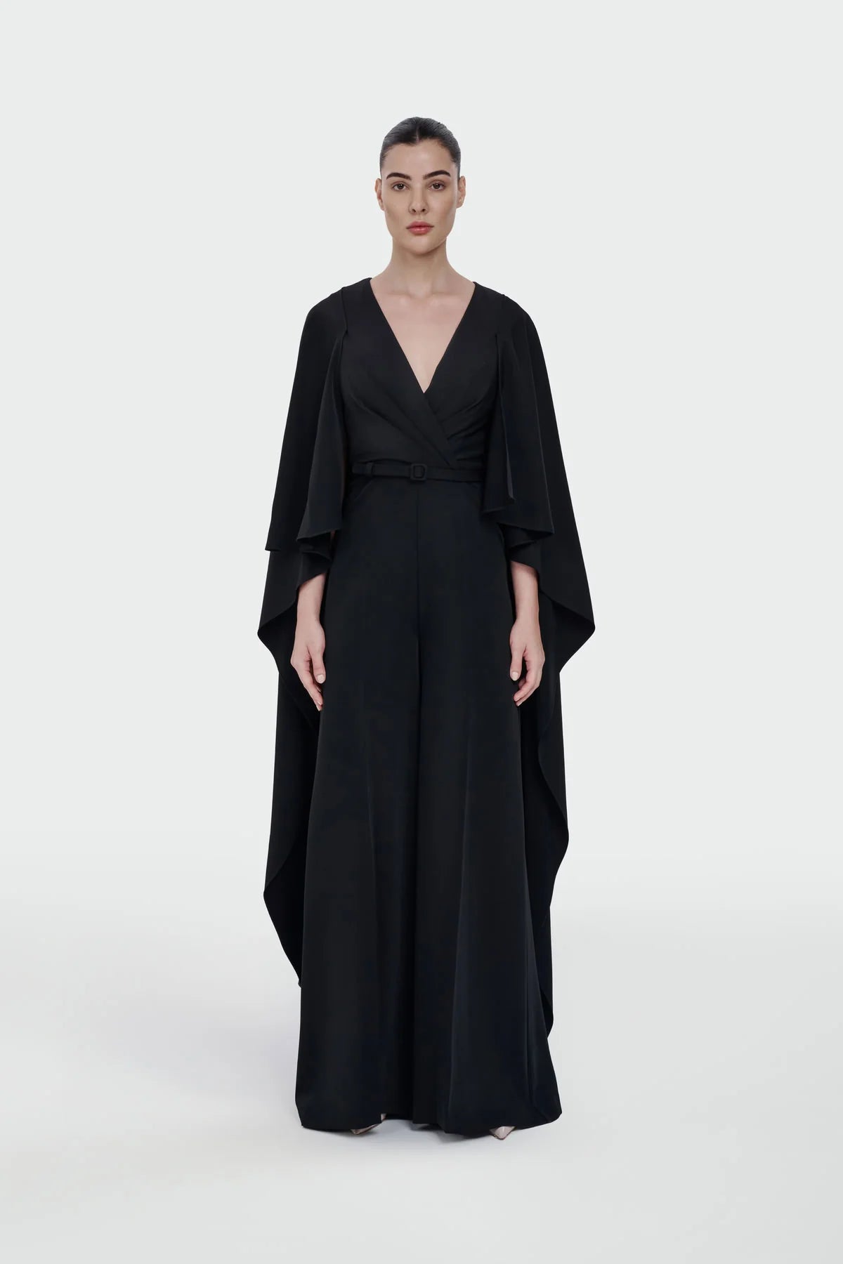 Elegant Ivory Draped Cape Jumpsuit 5301