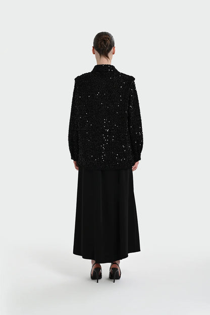 Black set (sequined jacket and wide-leg trousers)