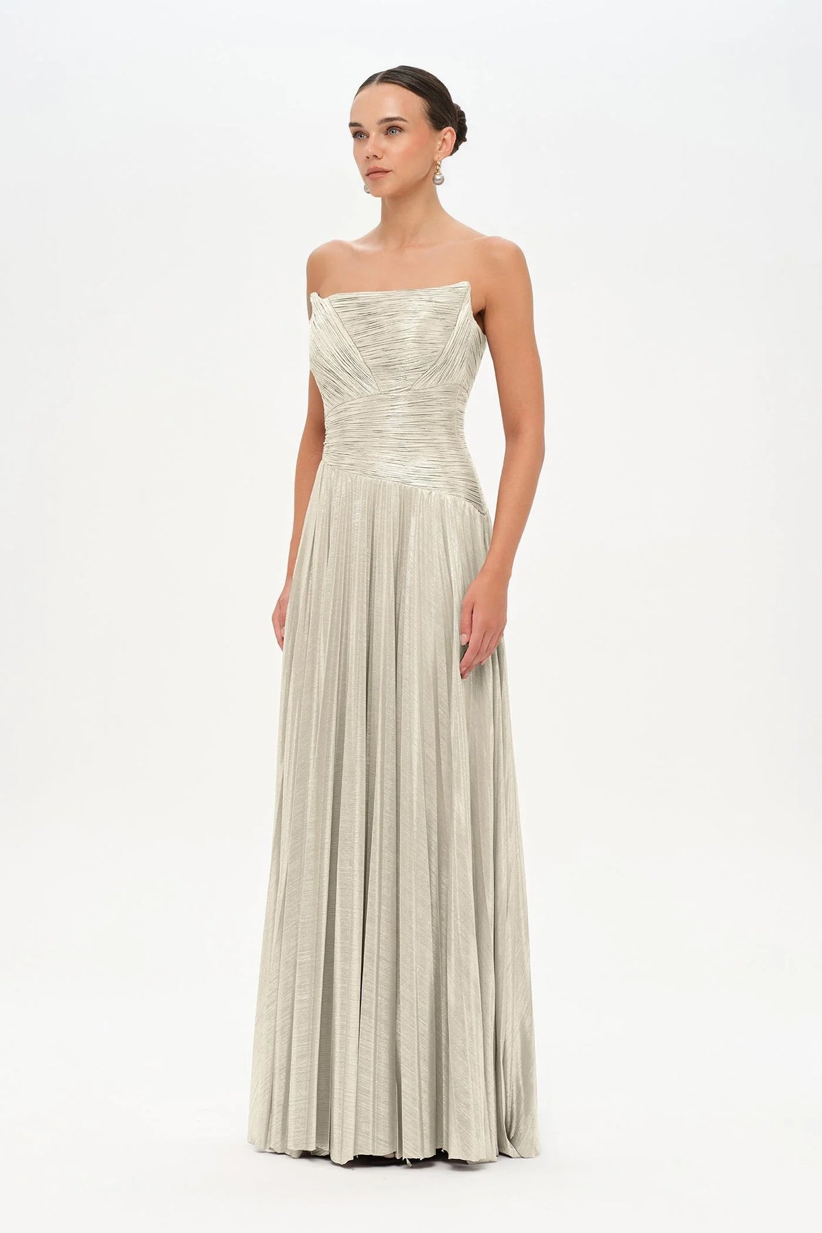 STRAPLEZ DRAPE VE PLİSE DETAYLI ŞIK ABİYE ELBİSE - 26078C