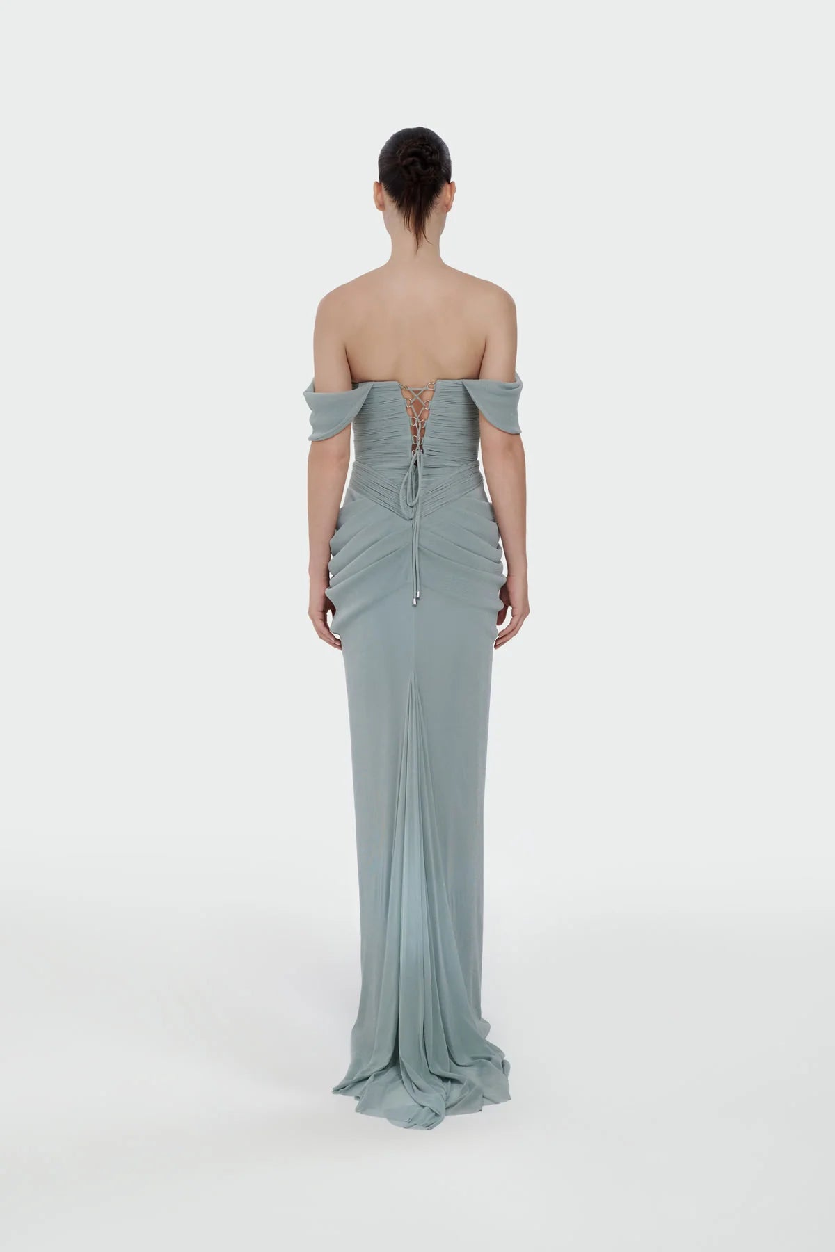 Shimmer Draped Off-Shoulder Evening Dress – 1387