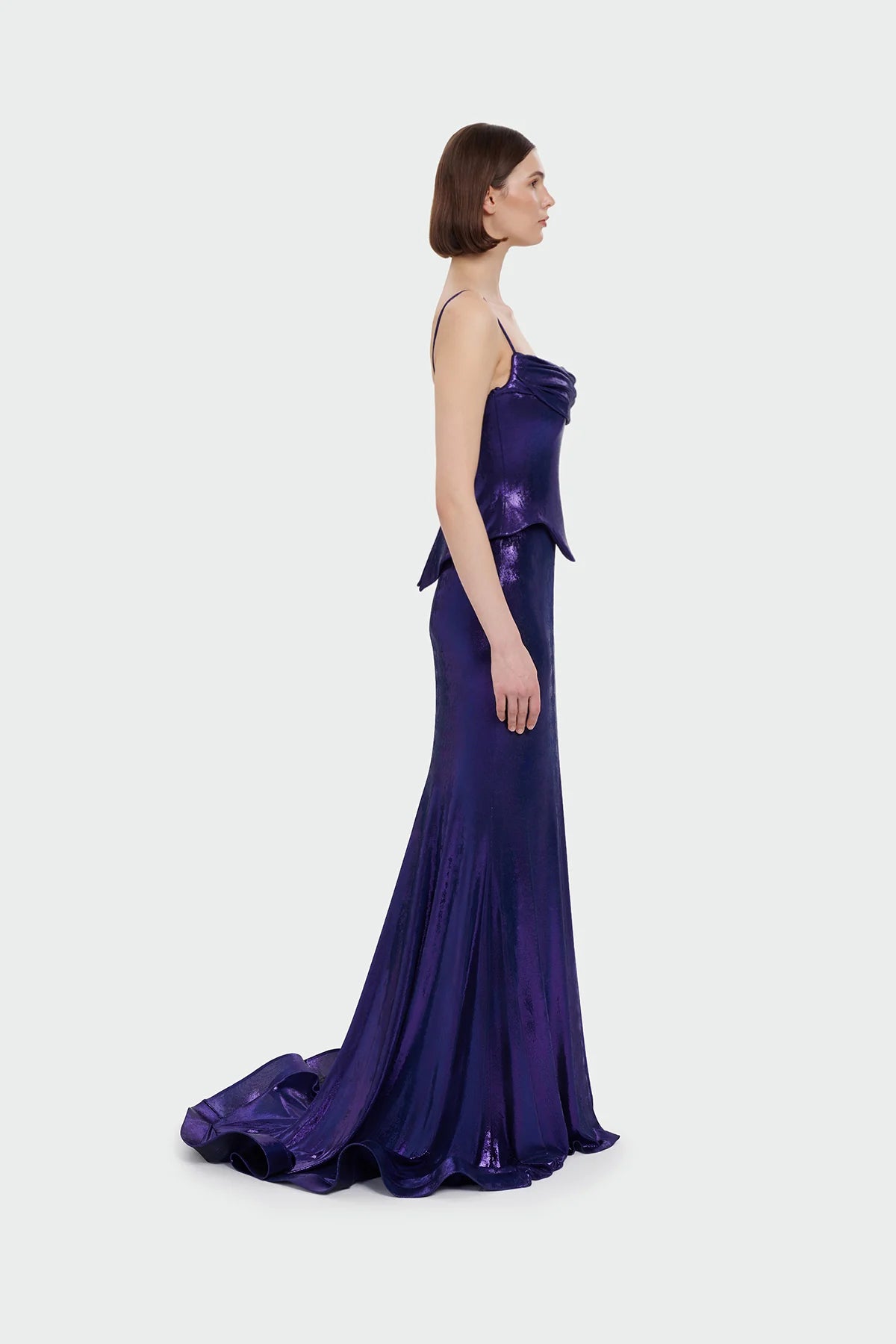 İNCE ASKILI DRAPE DETAYLI ABİYE ELBİSE 1365